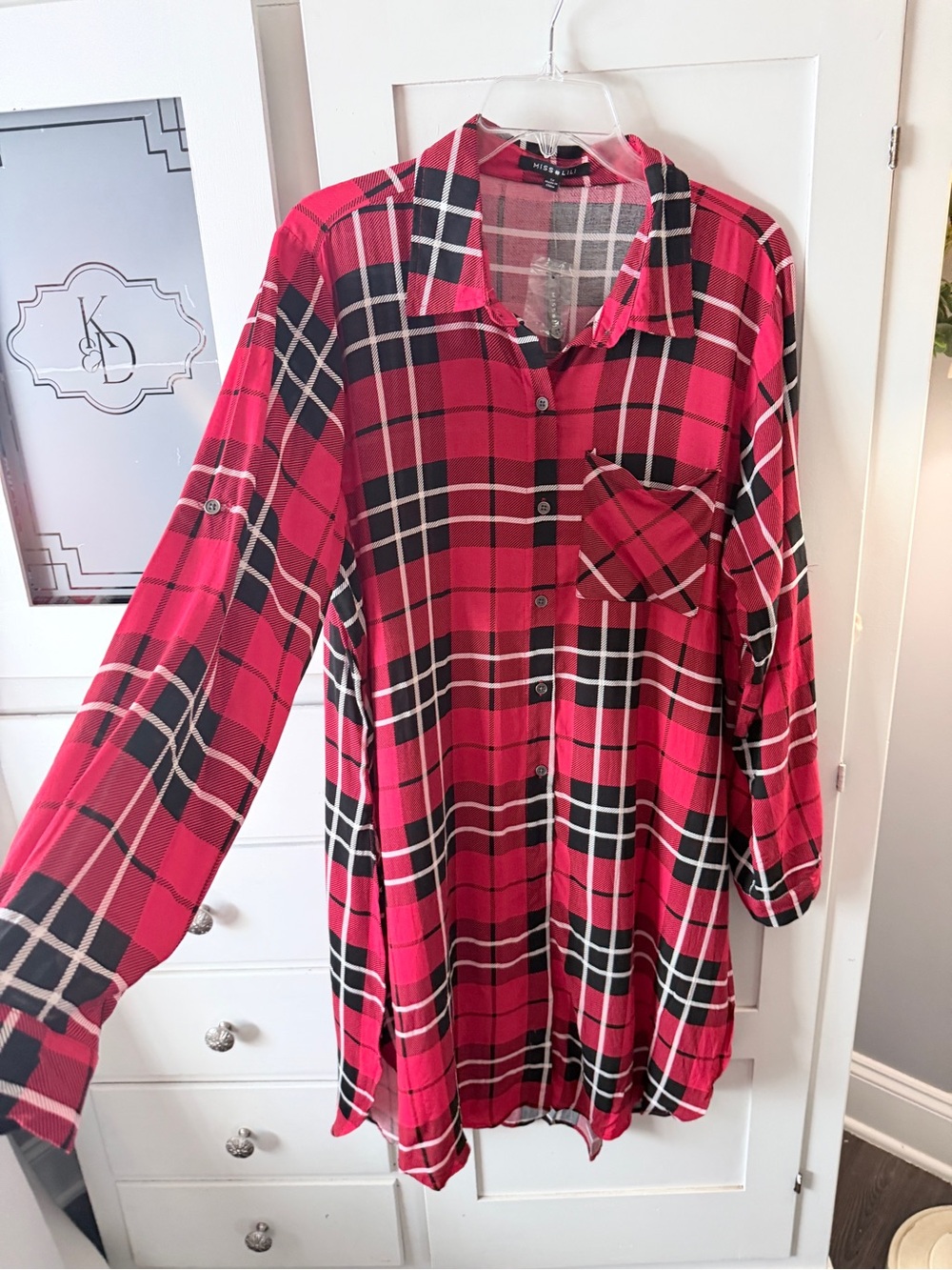 Miss Lili Red and Black Plaid Button-Up Tunic - Picture 2 of 10